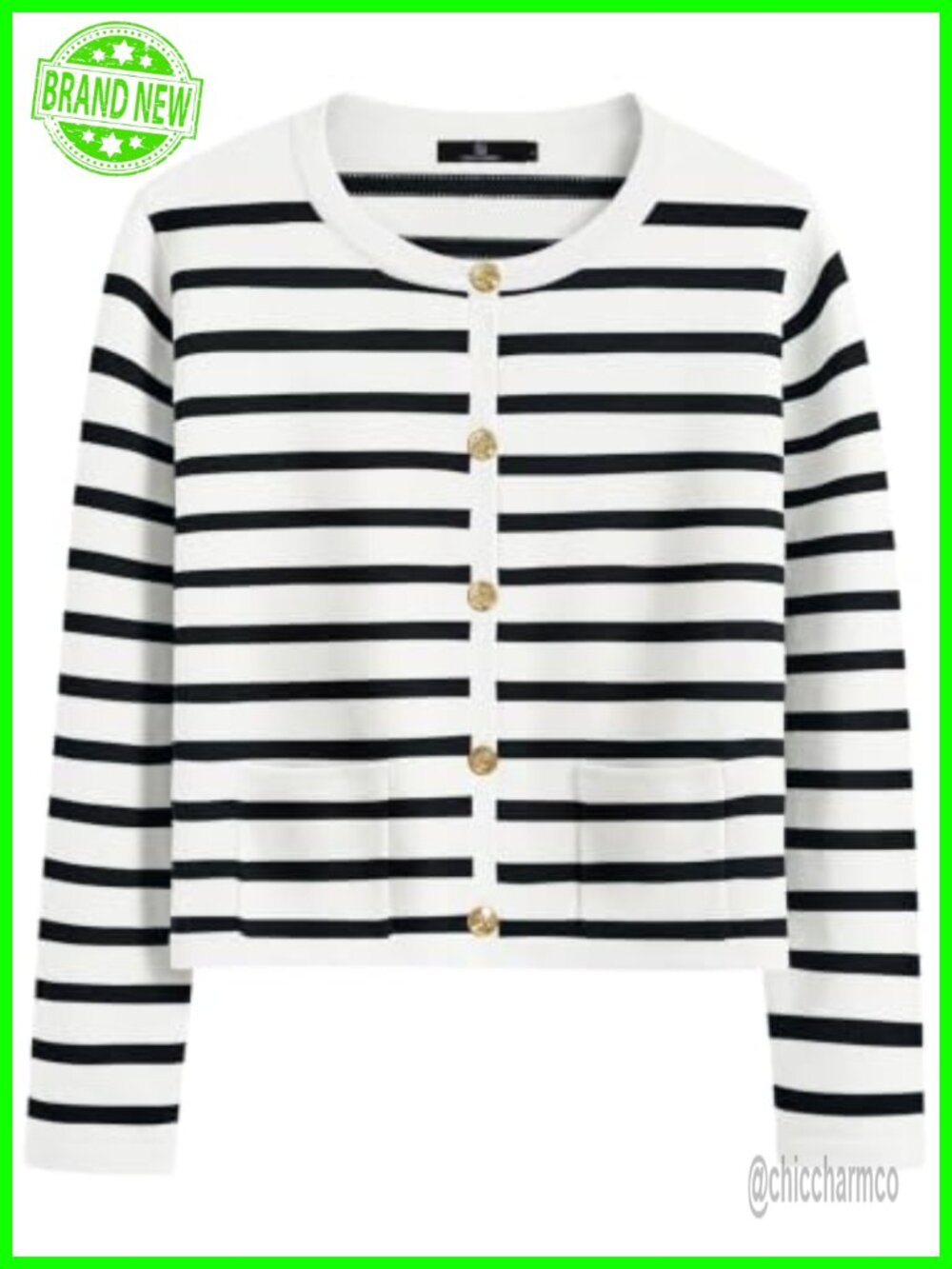 Lightweight Button Front Crewneck Cardigan Sweater with Pockets